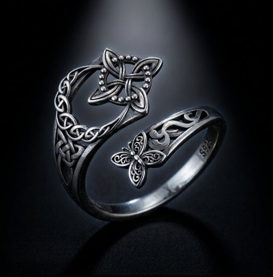 Anillo Nudo de Bruja en Plata 925 | Celtic Knot Ajustable