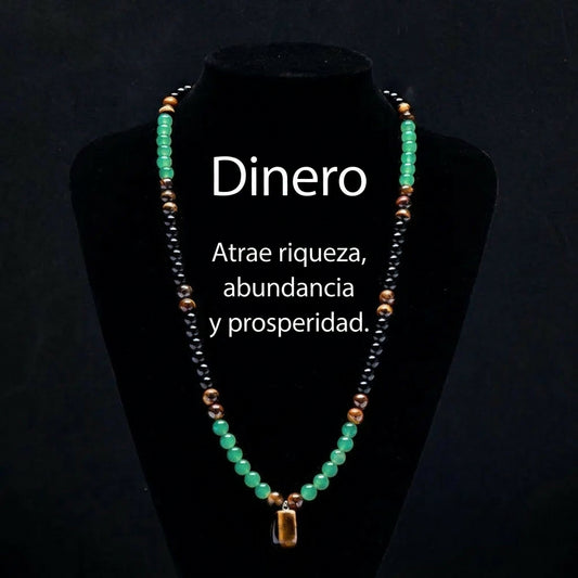 Collar Energético de Abundancia con Aventurina Verde y Ojo de Tigre – Cadena Larga Unisex